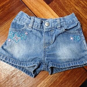 Y2K Faded Glory Girls Denim Shorts 18M Blue Butterfly Embroidered Elastic Waist